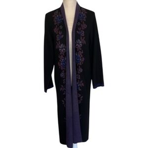 VERTIGO Chic Black/Purple Floral Duster Sweater- Size M